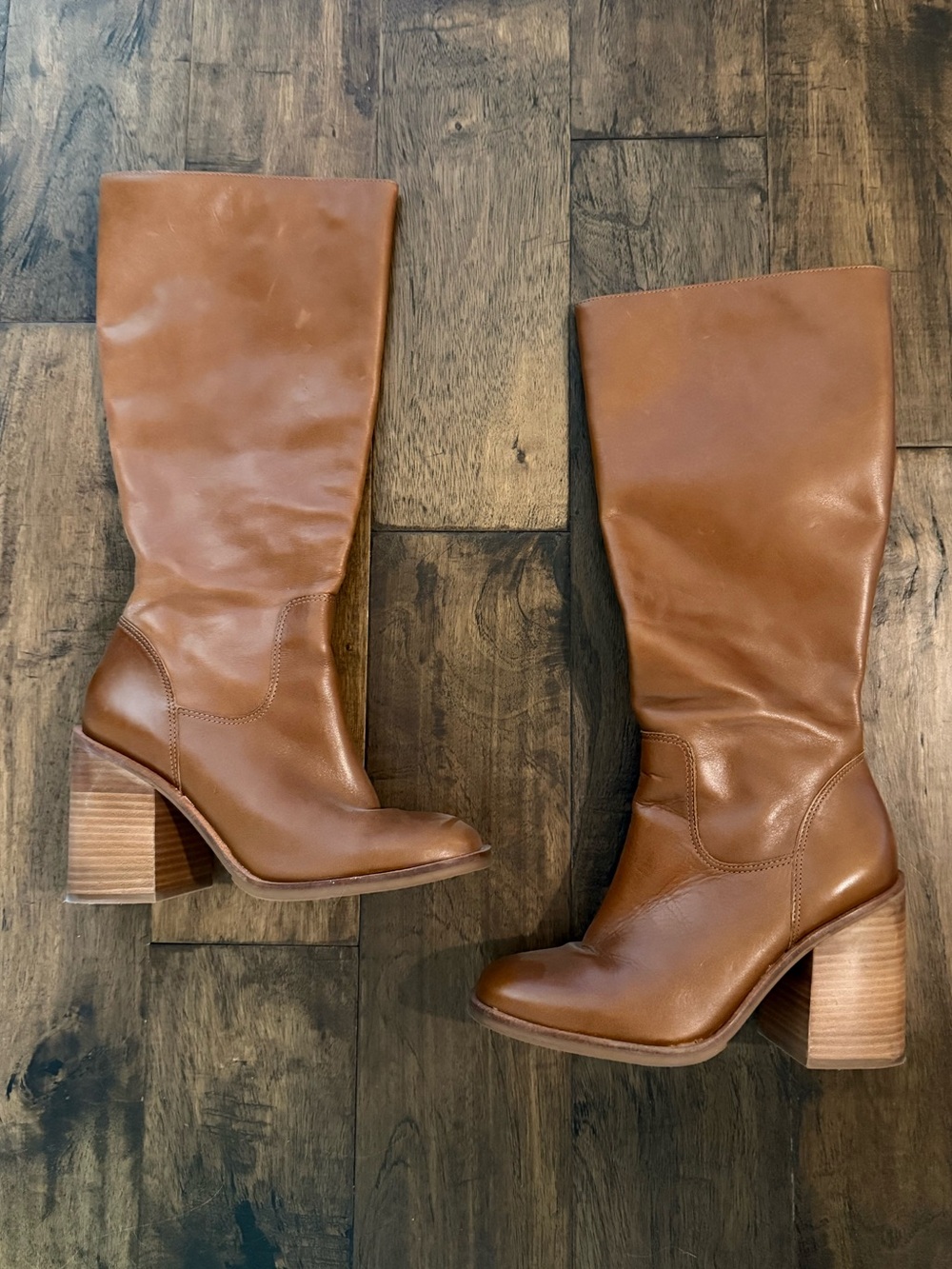 Steve Madden Brown Leather Block-Heel Boots